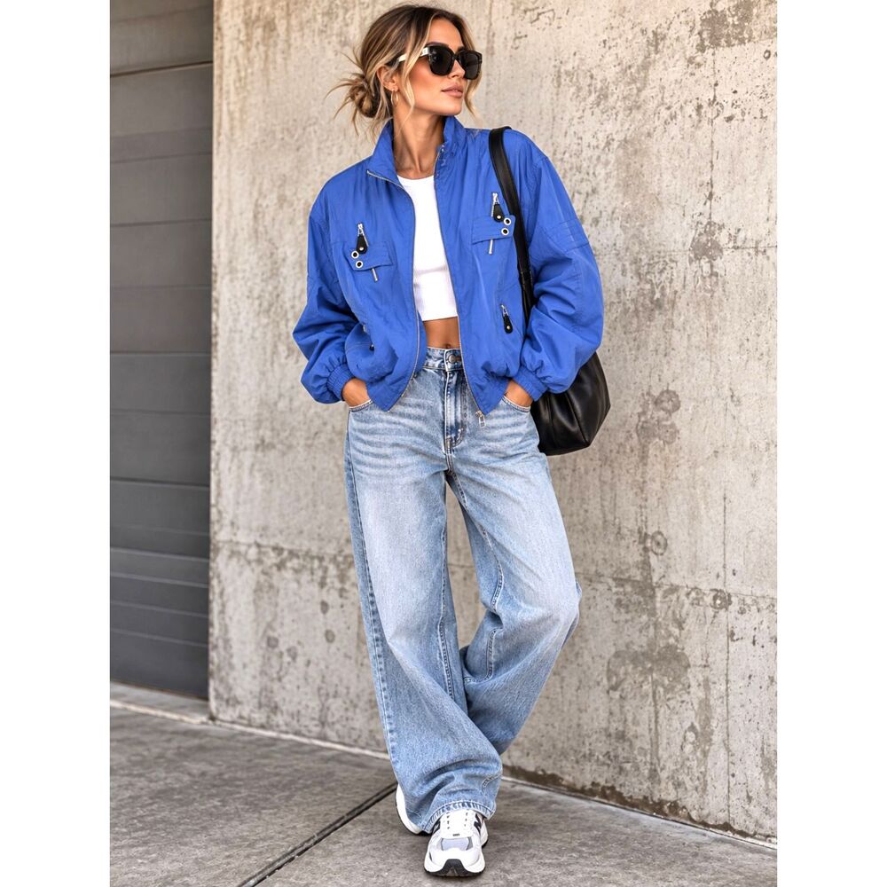 Vintage Jamie Sadock Blue Utility Windbreaker Jacket M 90s Y2K Streetwear - Picture 2 of 10
